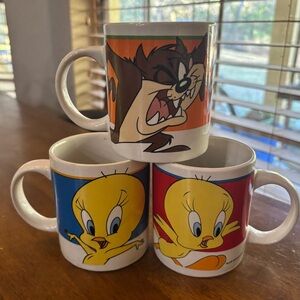 Vintage Looney Tunes Tweety taz Coffee Mug Cup 1990s Warner Bros Gibson lot